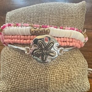 Silver and Pink Beaded Bracelet